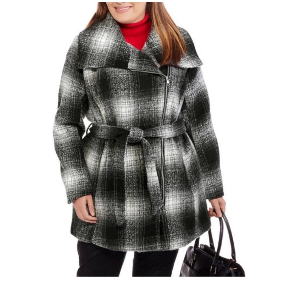 Plaid asymmetrical zip front coat